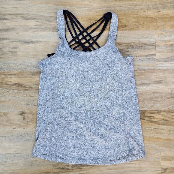 🔥Gray & Black Open Strappy Back Athletic Sleeveless Top Medium - Picture 4 of 10